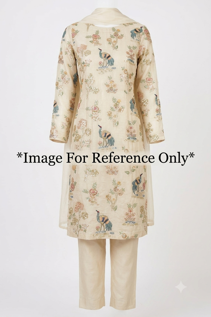 284-Dyable Pure Tissue Gold, With Beads and Sequins Embroidery Work 44 Inch Width Allover