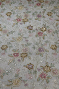 103-Dyable Beige Tissue Gold With Beads and Sequins Embroidery Work 44 Inch Width Allover