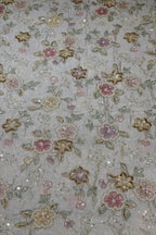 103-Dyable Beige Tissue Gold With Beads and Sequins Embroidery Work 44 Inch Width Allover