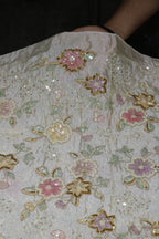 103-Dyable Beige Tissue Gold With Beads and Sequins Embroidery Work 44 Inch Width Allover