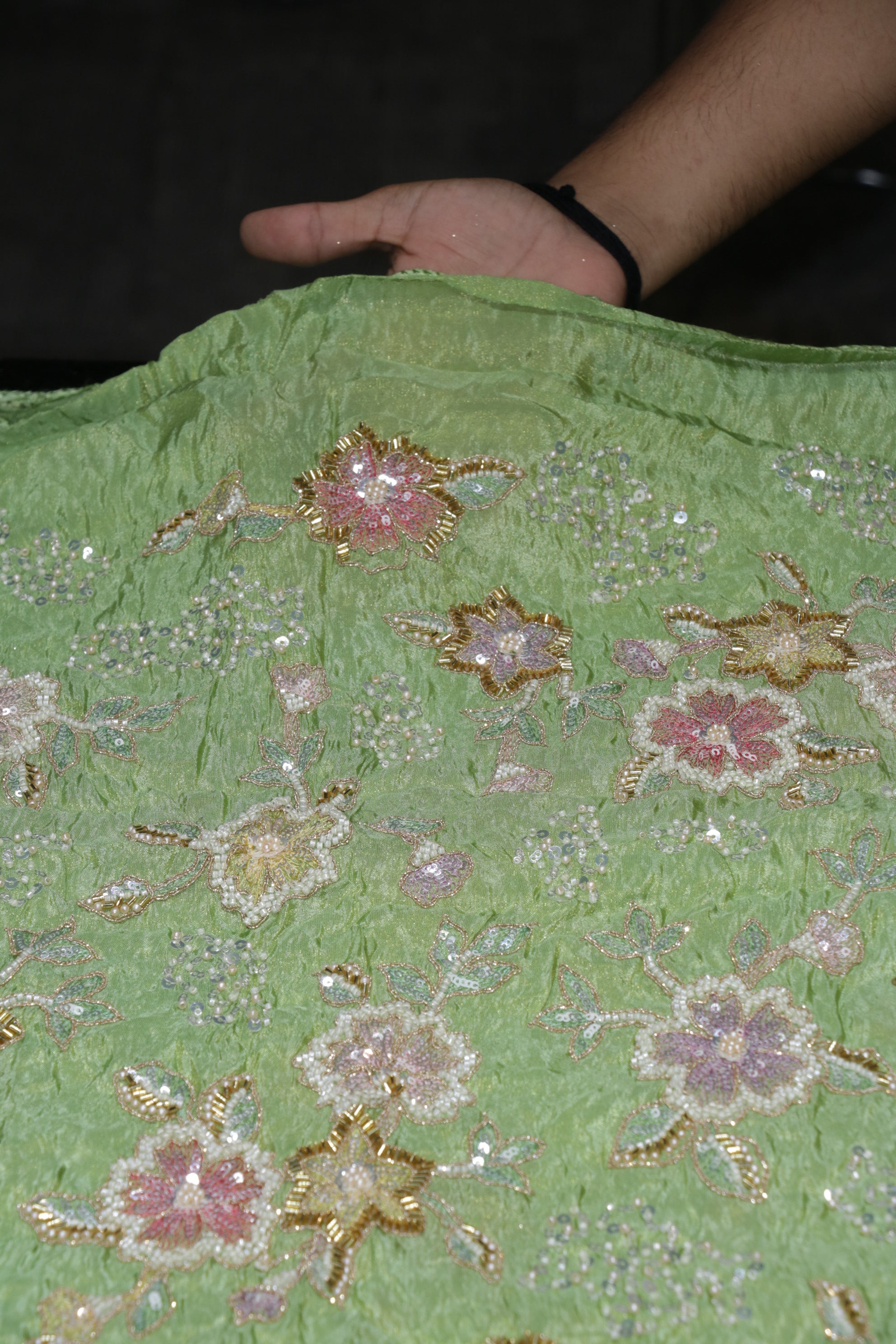 103-Color Set Tissue Gold With Beads and Sequins Embroidery Work 44 Inch Width Allover