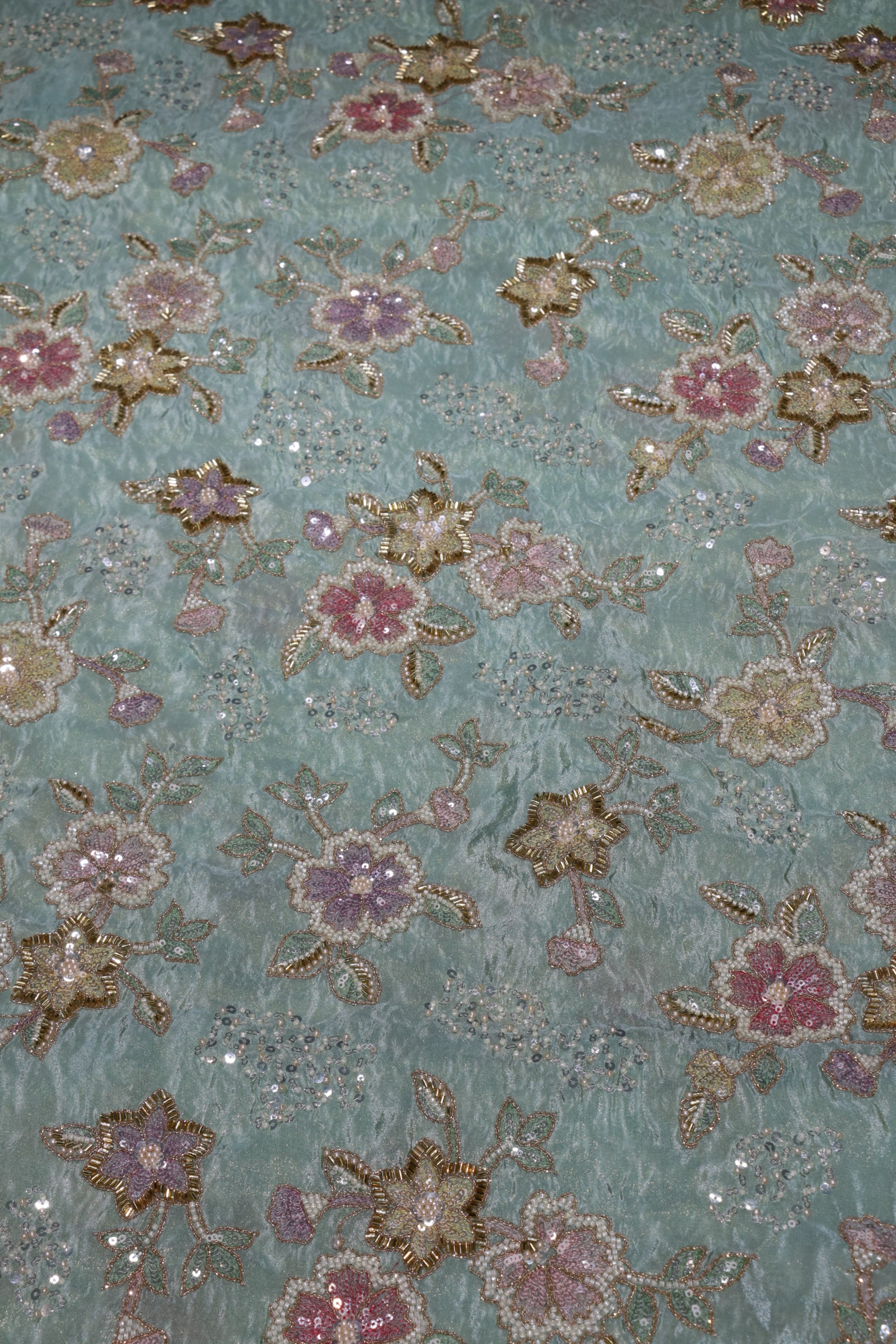 103-Color Set Tissue Gold With Beads and Sequins Embroidery Work 44 Inch Width Allover