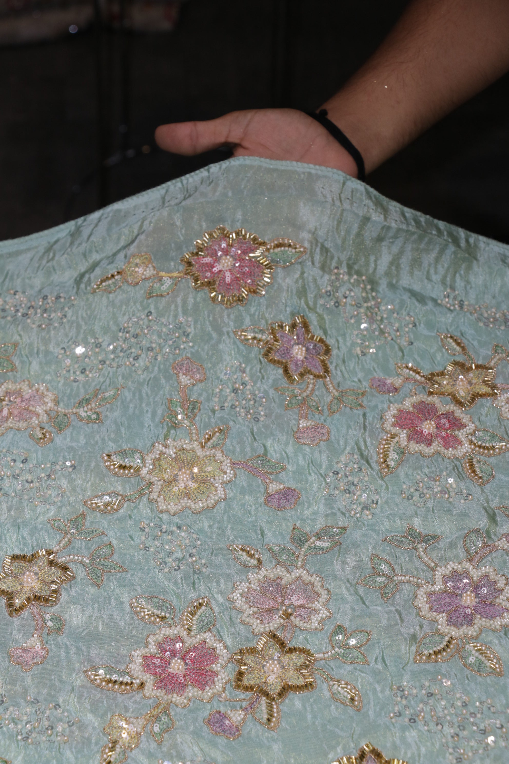 103-Color Set Tissue Gold With Beads and Sequins Embroidery Work 44 Inch Width Allover