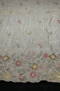 103-Dyable Beige Tissue Gold With Beads and Sequins Embroidery Work 58 Inch Width Daman