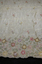 103-Dyable Beige Tissue Gold With Beads and Sequins Embroidery Work 58 Inch Width Daman