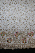 126-Dyable White Pure Natural Crepe With Beads and Sequins Embroidery Work 58 Inch Width Daman