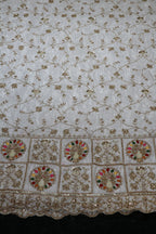 126-Dyable White Pure Natural Crepe With Beads and Sequins Embroidery Work 58 Inch Width Daman
