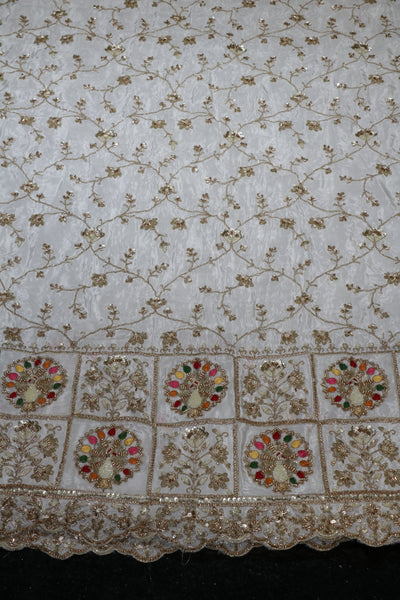 126-Dyable White Pure Natural Crepe With Beads and Sequins Embroidery Work 58 Inch Width Daman