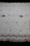 126-Dyable White Pure Natural Crepe With Beads and Sequins Embroidery Work 44 Inch Width Dupatta
