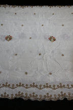 126-Dyable White Pure Natural Crepe With Beads and Sequins Embroidery Work 44 Inch Width Dupatta