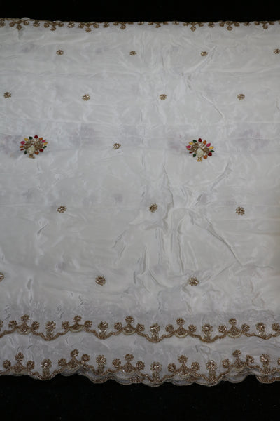 126-Dyable White Pure Natural Crepe With Beads and Sequins Embroidery Work 44 Inch Width Dupatta