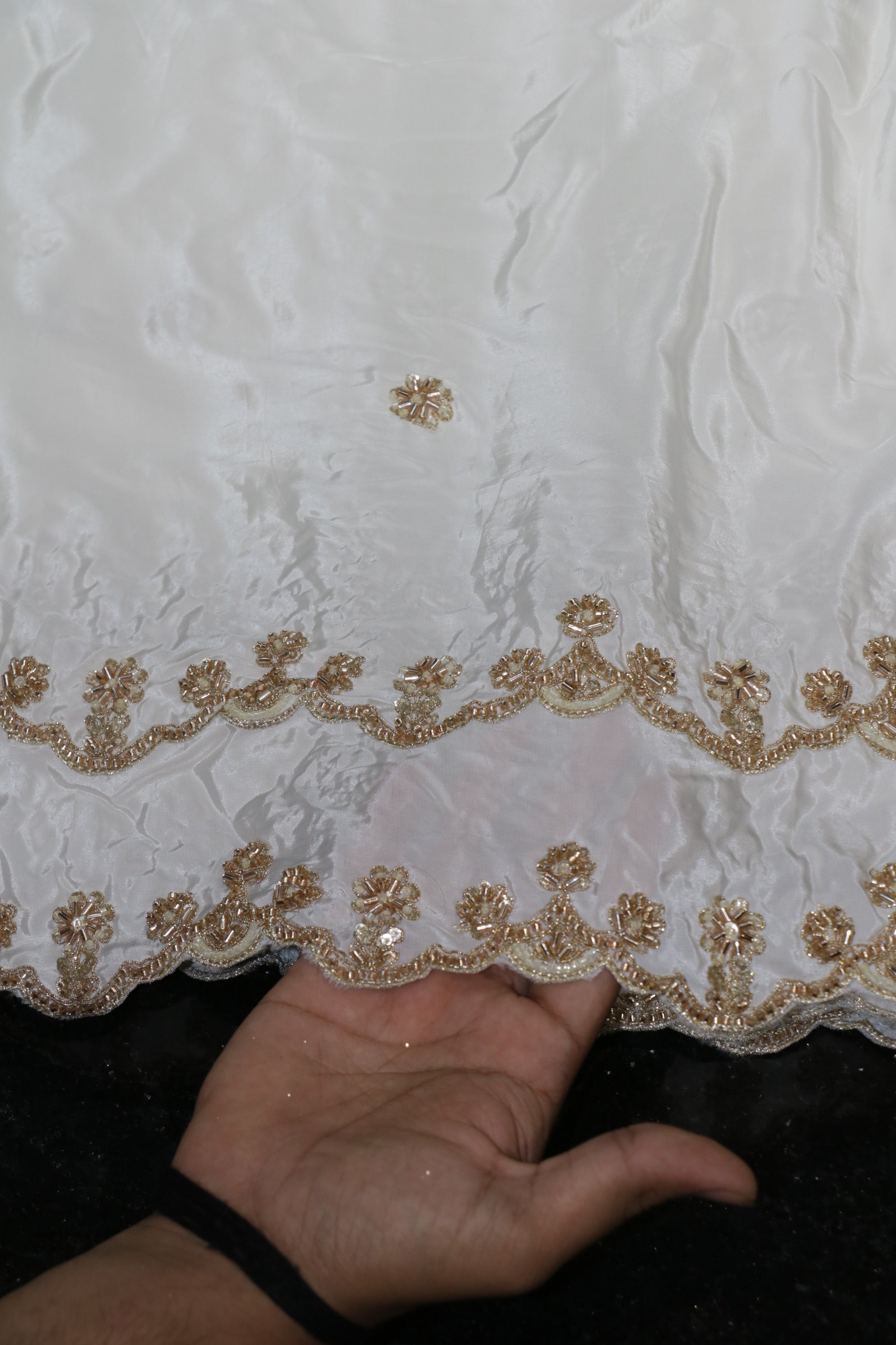 126-Dyable White Pure Natural Crepe With Beads and Sequins Embroidery Work 44 Inch Width Dupatta