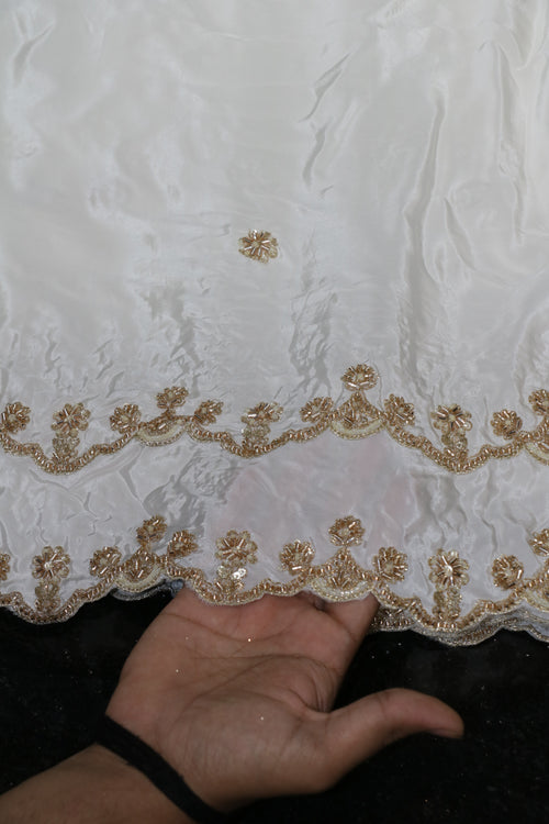 126-Dyable White Pure Natural Crepe With Beads and Sequins Embroidery Work 44 Inch Width Dupatta