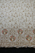 126-Dyable Beige Pure Tissue Gold With Beads and Sequins Embroidery Work 58 Inch Width Daman