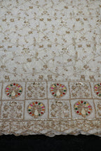 126-Dyable Beige Pure Tissue Gold With Beads and Sequins Embroidery Work 58 Inch Width Daman