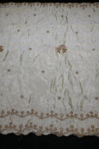 126-Dyable Beige Pure Tissue Gold With Beads and Sequins Embroidery Work 44 Inch Width Dupatta