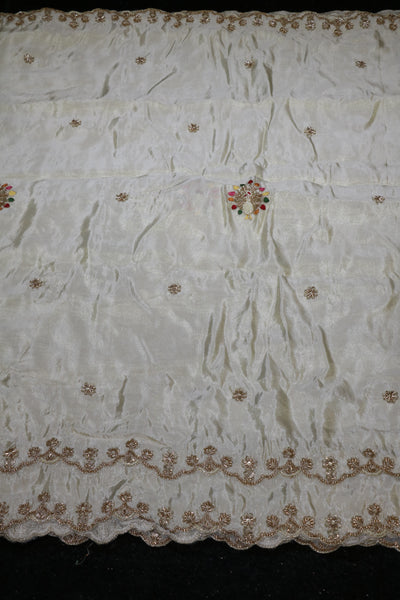 126-Dyable Beige Pure Tissue Gold With Beads and Sequins Embroidery Work 44 Inch Width Dupatta