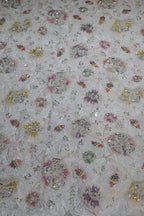 14-Dyable White Pure Natural Crepe With Beads and Sequins Embroidery Work 44 Inch Width Allover