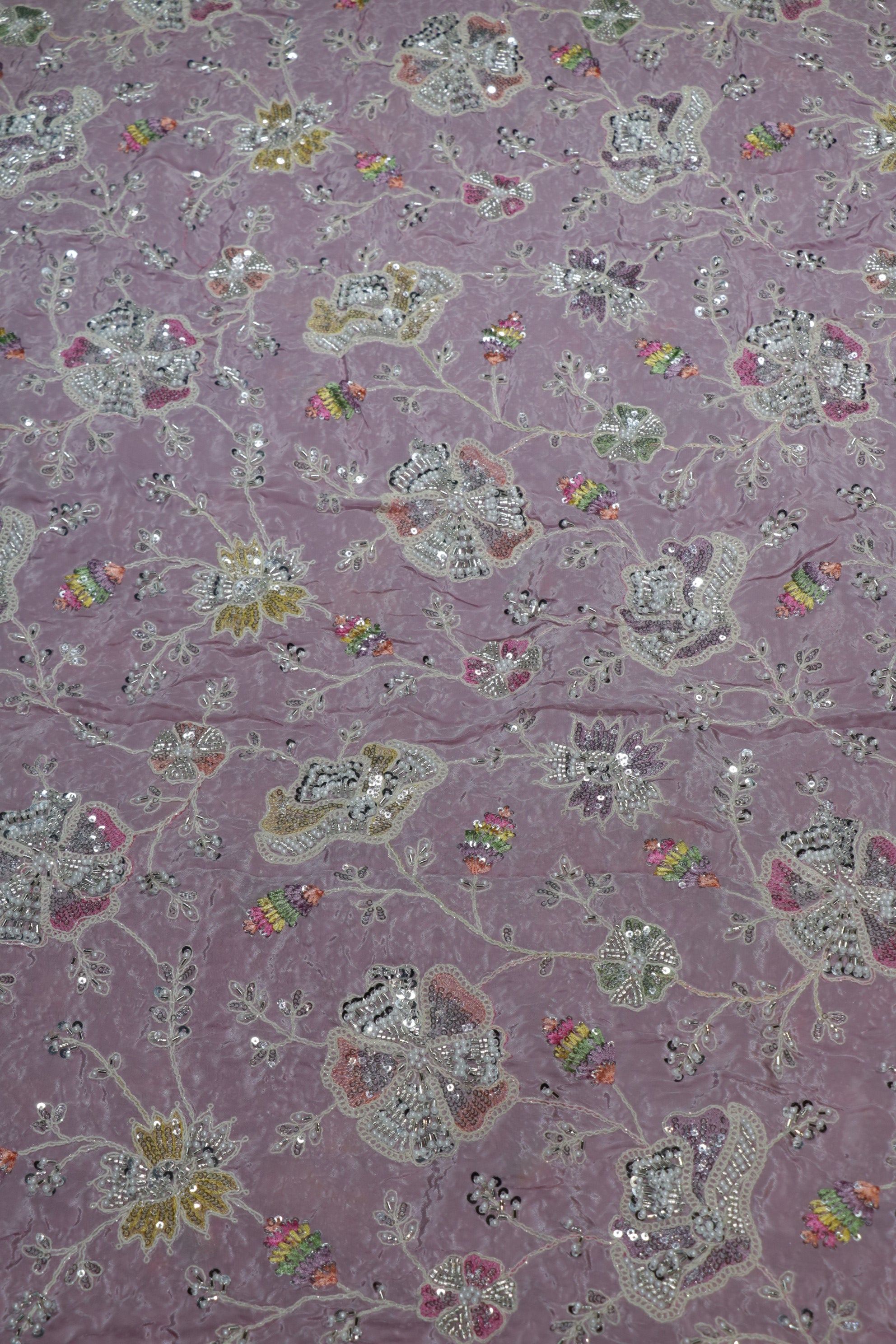 14-Color Set Pure Natural Crepe With Beads and Sequins Embroidery Work 44 Inch Width Allover