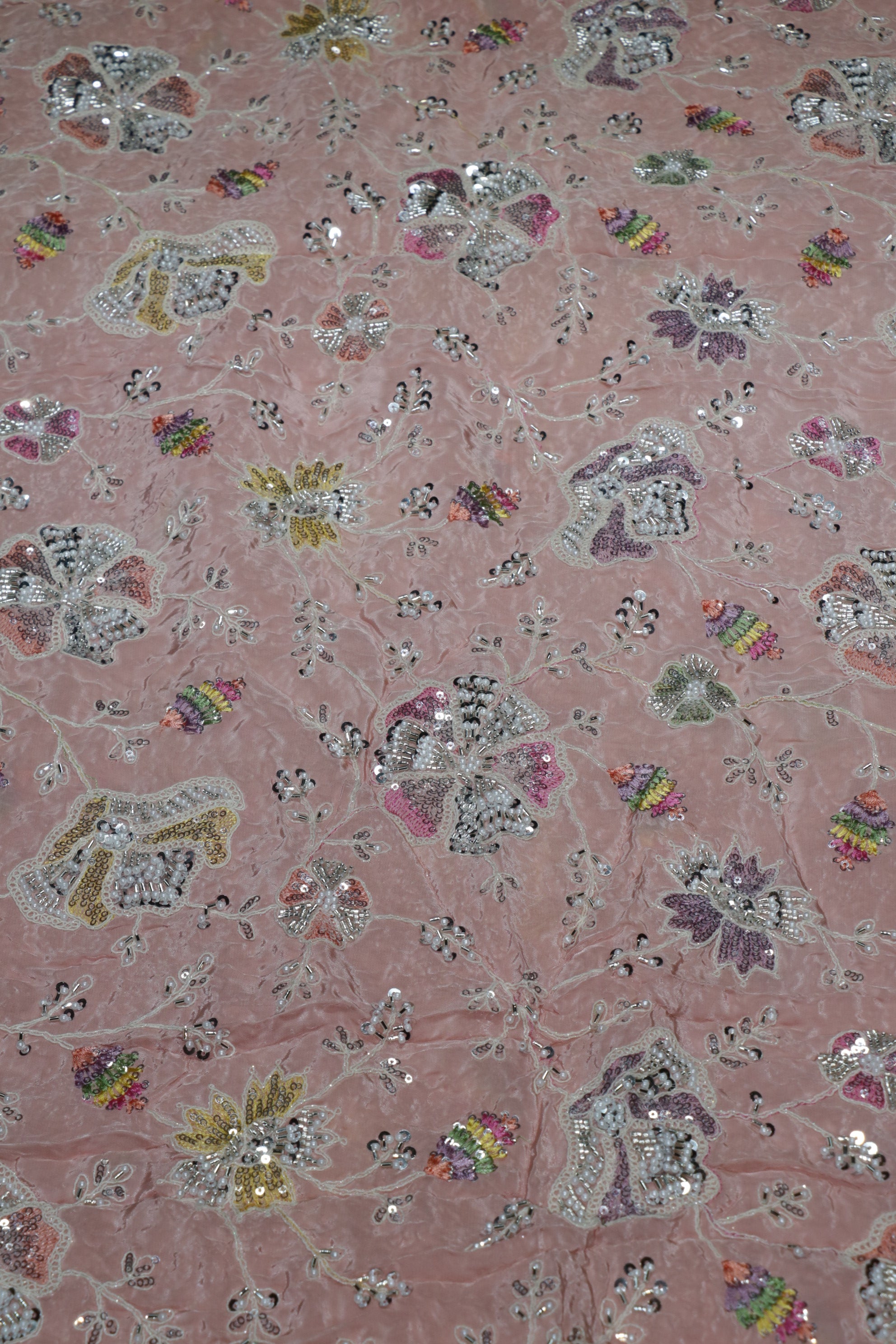 14-Color Set Pure Natural Crepe With Beads and Sequins Embroidery Work 44 Inch Width Allover