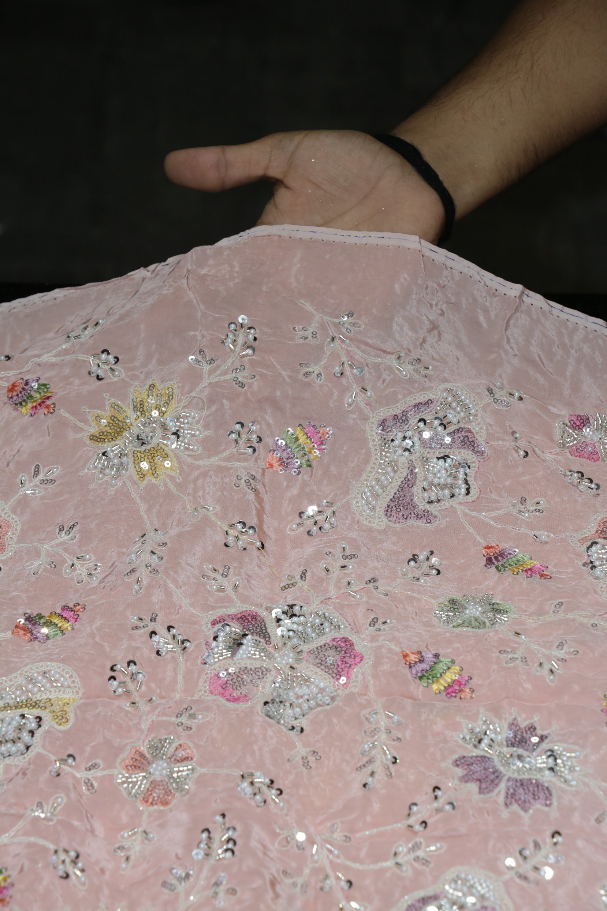 14-Color Set Pure Natural Crepe With Beads and Sequins Embroidery Work 44 Inch Width Allover