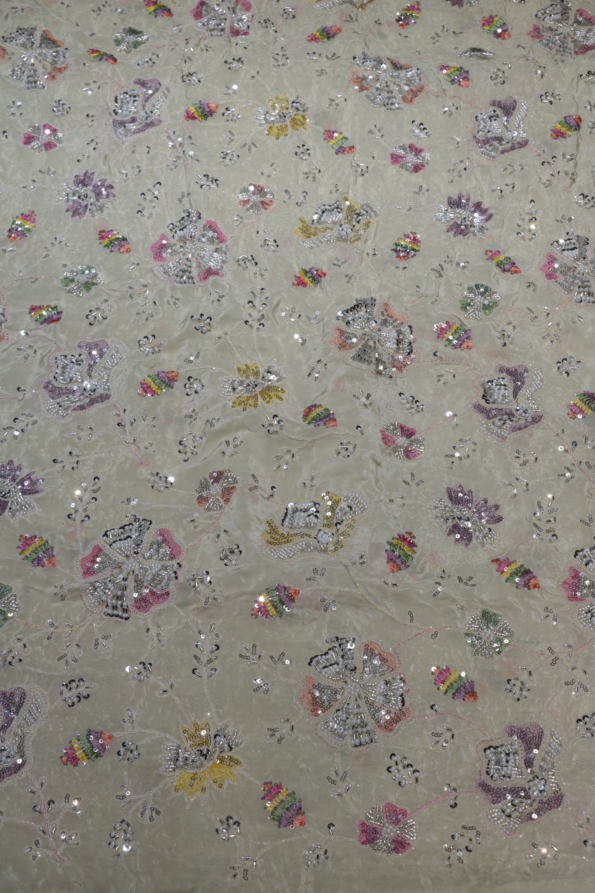 14-Color Set Pure Natural Crepe With Beads and Sequins Embroidery Work 44 Inch Width Allover