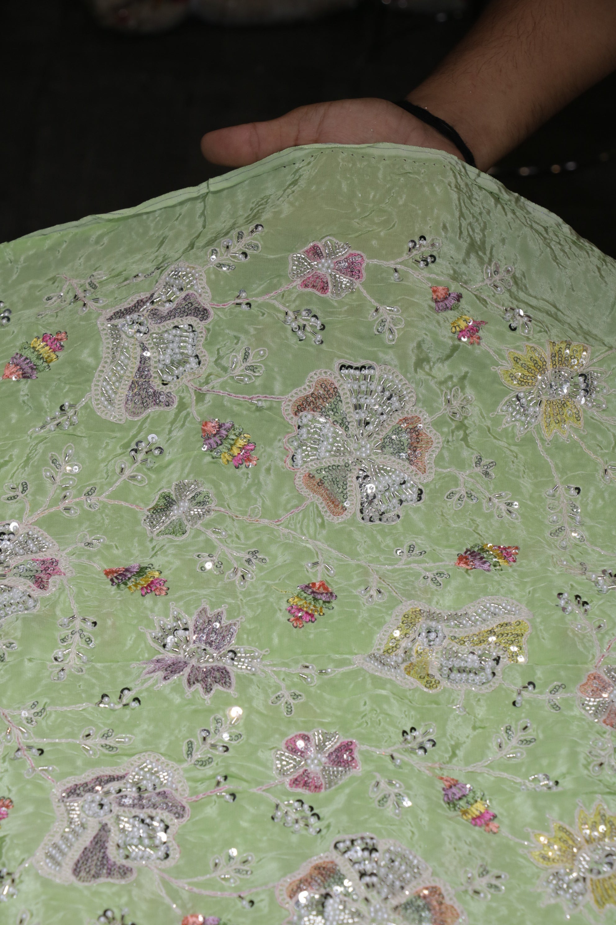 14-Color Set Pure Natural Crepe With Beads and Sequins Embroidery Work 44 Inch Width Allover
