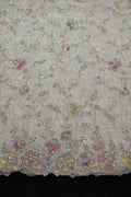 14-Dyable Beige Pure Tissue Gold With Beads and Sequins Embroidery Work 58 Inch Width Daman