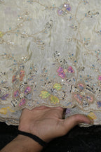 14-Dyable Beige Pure Tissue Gold With Beads and Sequins Embroidery Work 58 Inch Width Daman