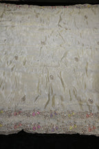 14-Dyable Beige Pure Tissue Gold With Beads and Sequins Embroidery Work 44 Inch Width Dupatta