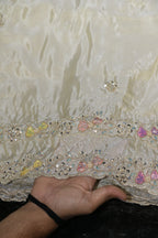 14-Dyable Beige Pure Tissue Gold With Beads and Sequins Embroidery Work 44 Inch Width Dupatta