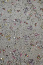 14-Dyable Beige Tissue Gold With Beads and Sequins Embroidery Work 44 Inch Width Allover