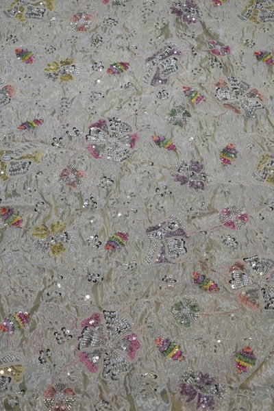 14-Dyable Beige Tissue Gold With Beads and Sequins Embroidery Work 44 Inch Width Allover