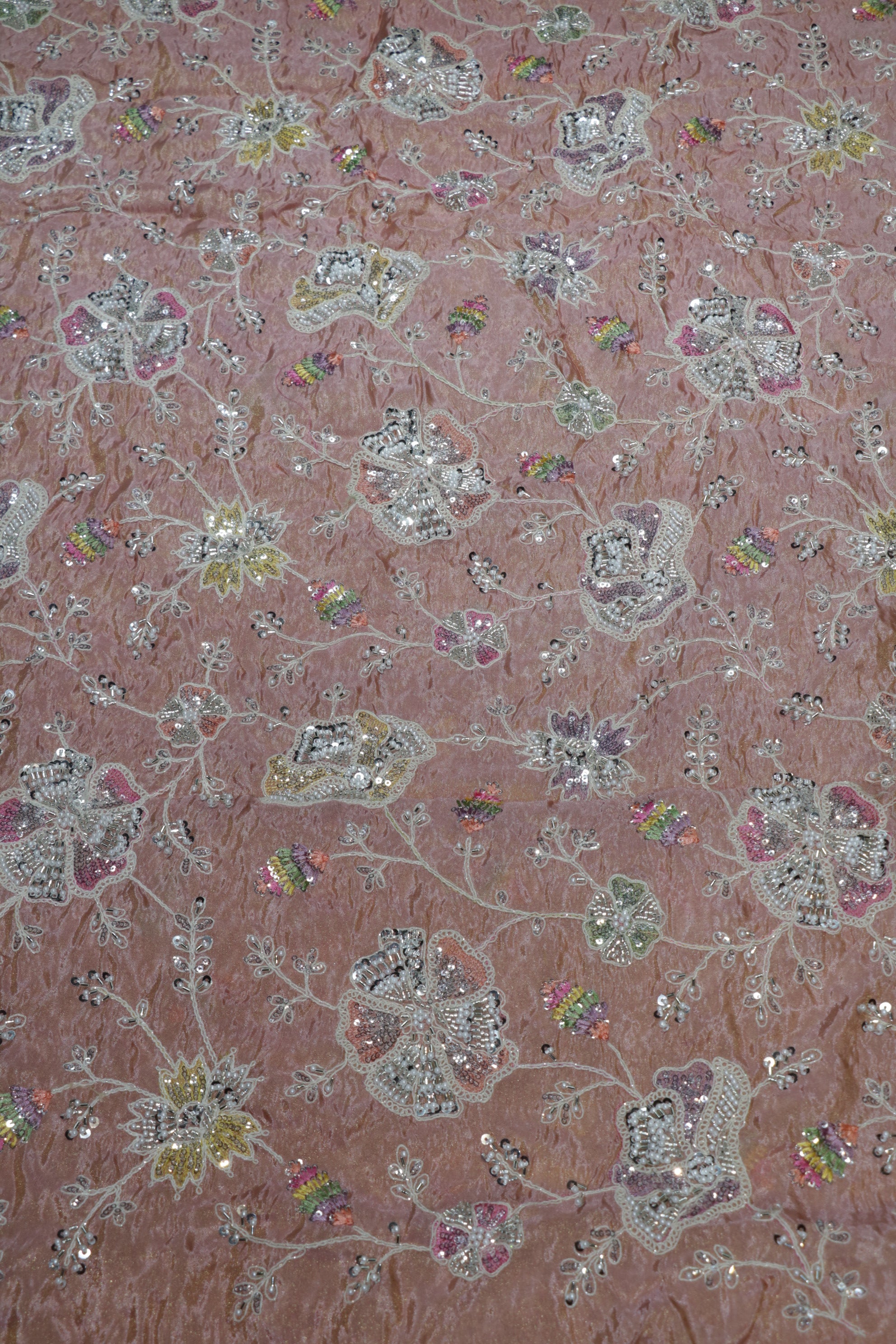 14-Color Set Pure Tissue Gold With Beads and Sequins Embroidery Work 44 Inch Width Allover