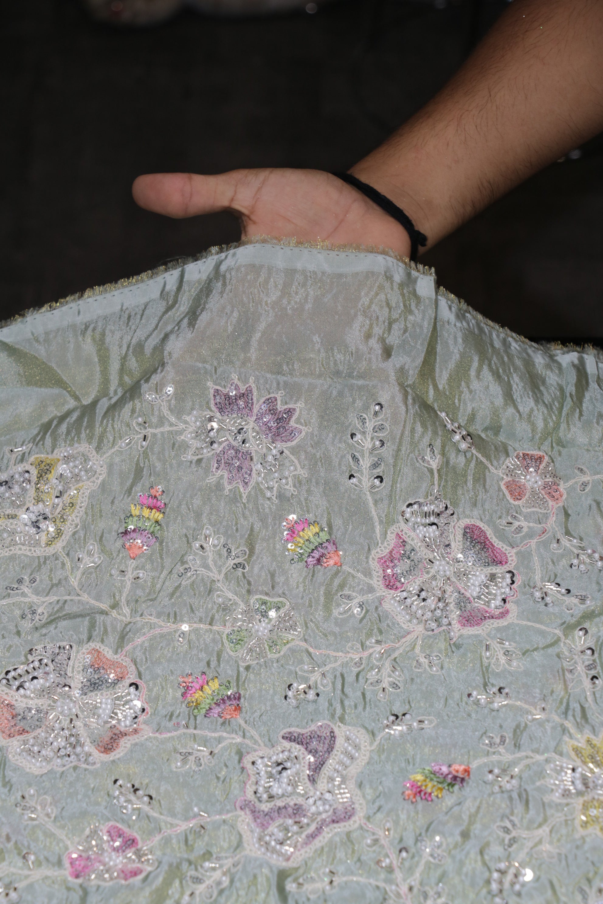 14-Color Set Pure Tissue Gold With Beads and Sequins Embroidery Work 44 Inch Width Allover