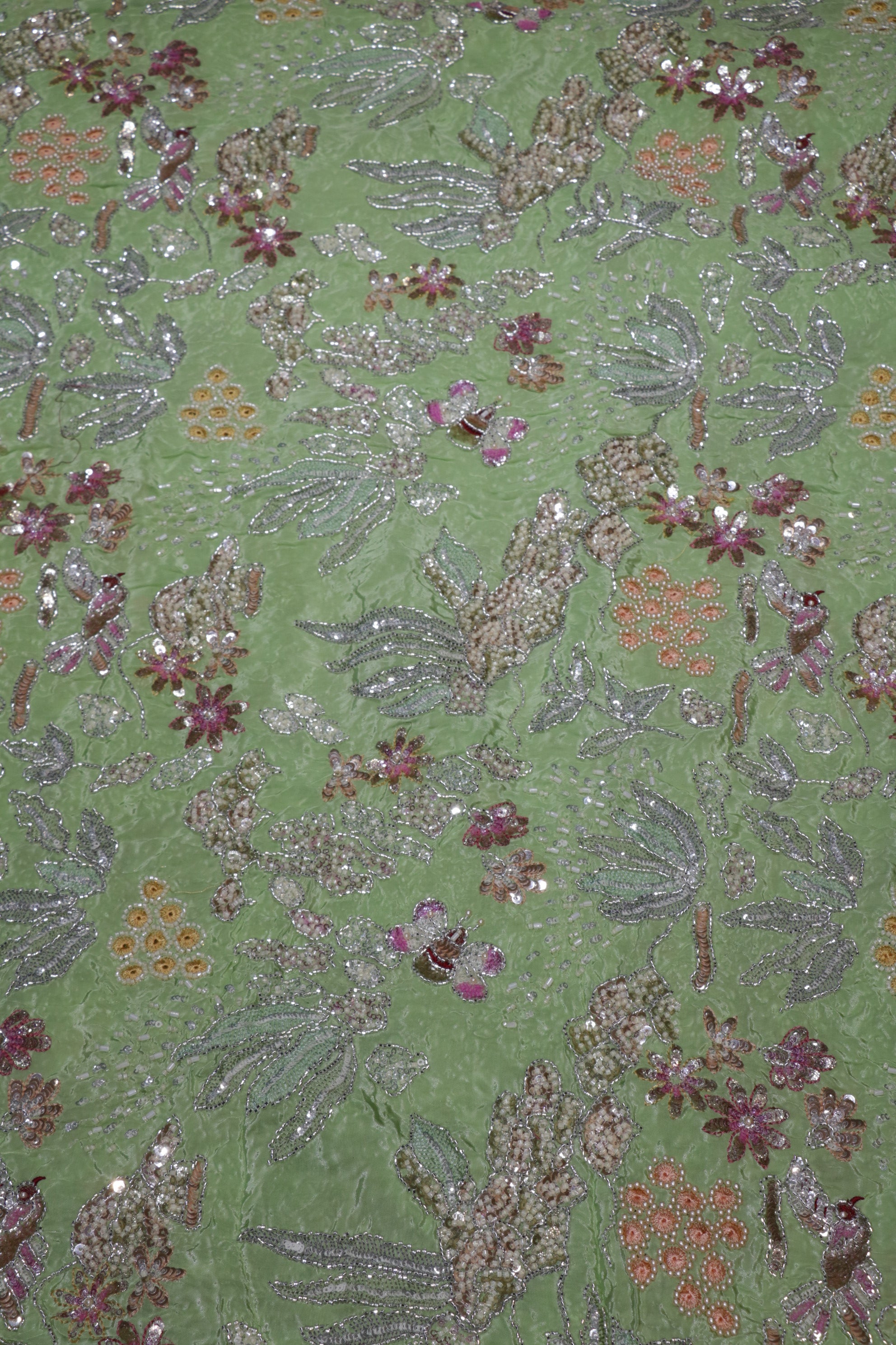 160-Color Set Pure Natural Crepe With Beads and Sequins Embroidery Work 44 Inch Width Allover