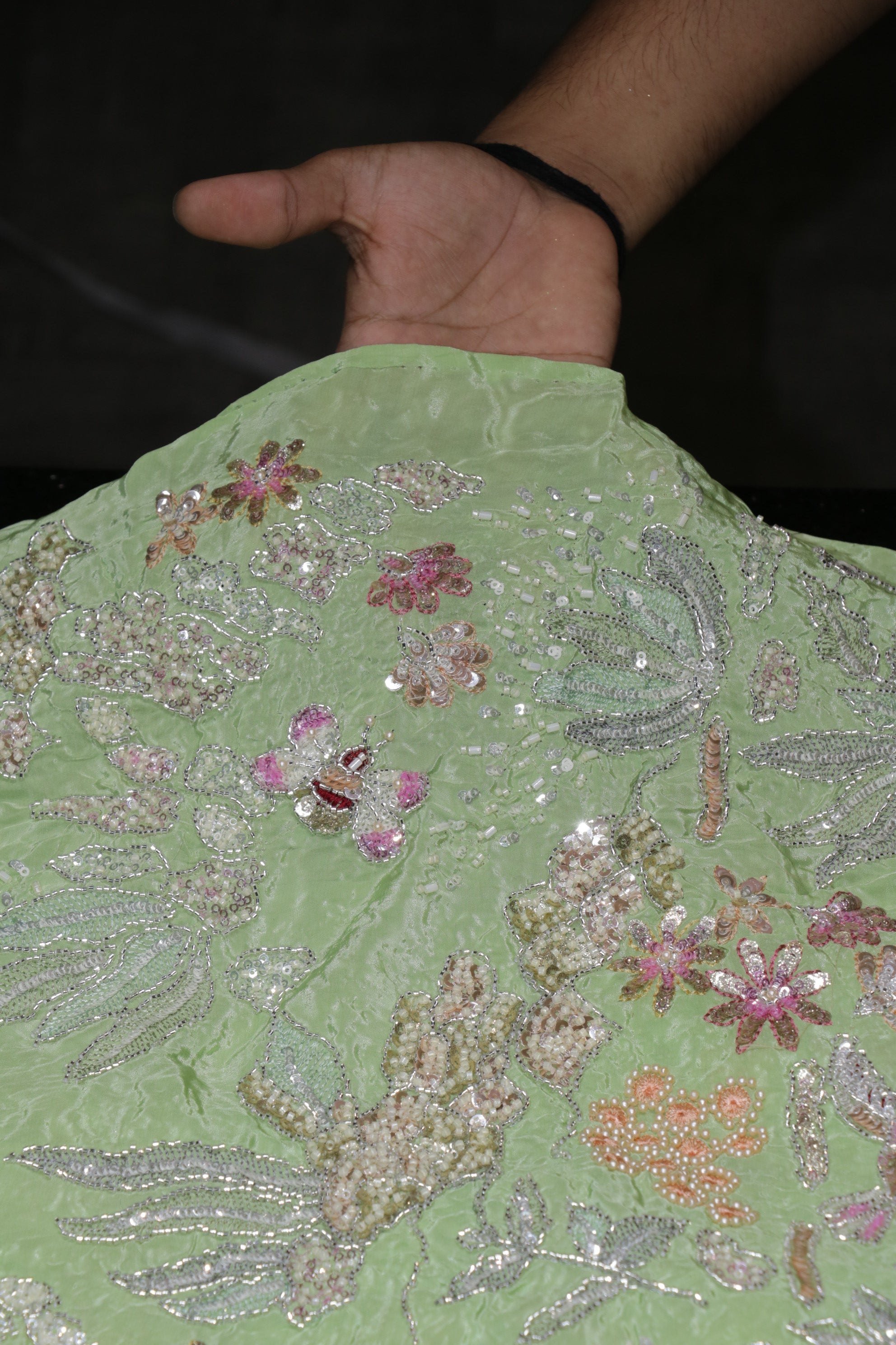 160-Color Set Pure Natural Crepe With Beads and Sequins Embroidery Work 44 Inch Width Allover
