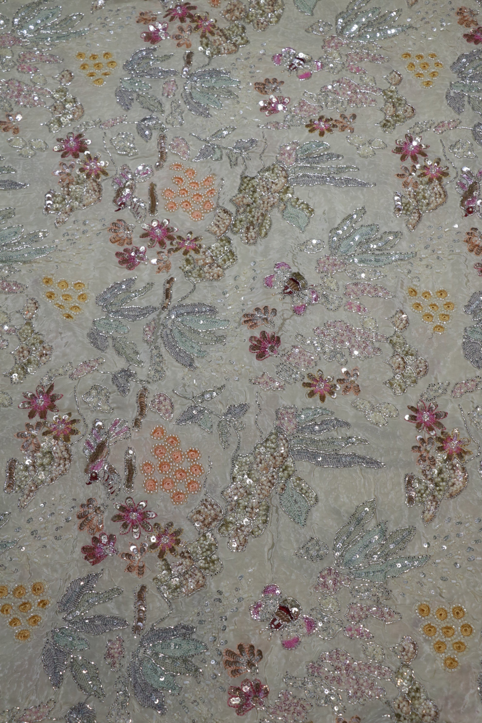 160-Color Set Pure Natural Crepe With Beads and Sequins Embroidery Work 44 Inch Width Allover
