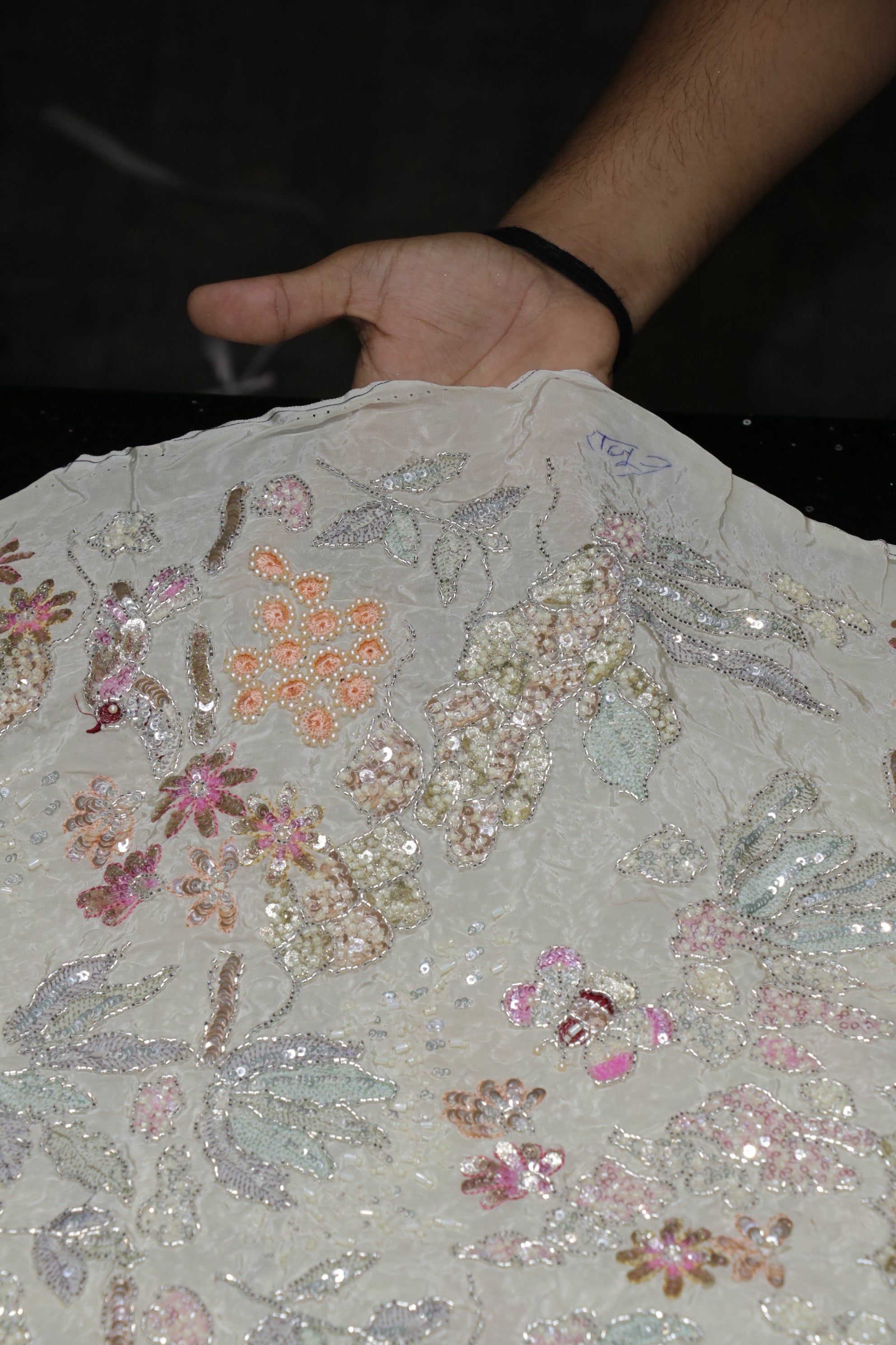 160-Color Set Pure Natural Crepe With Beads and Sequins Embroidery Work 44 Inch Width Allover