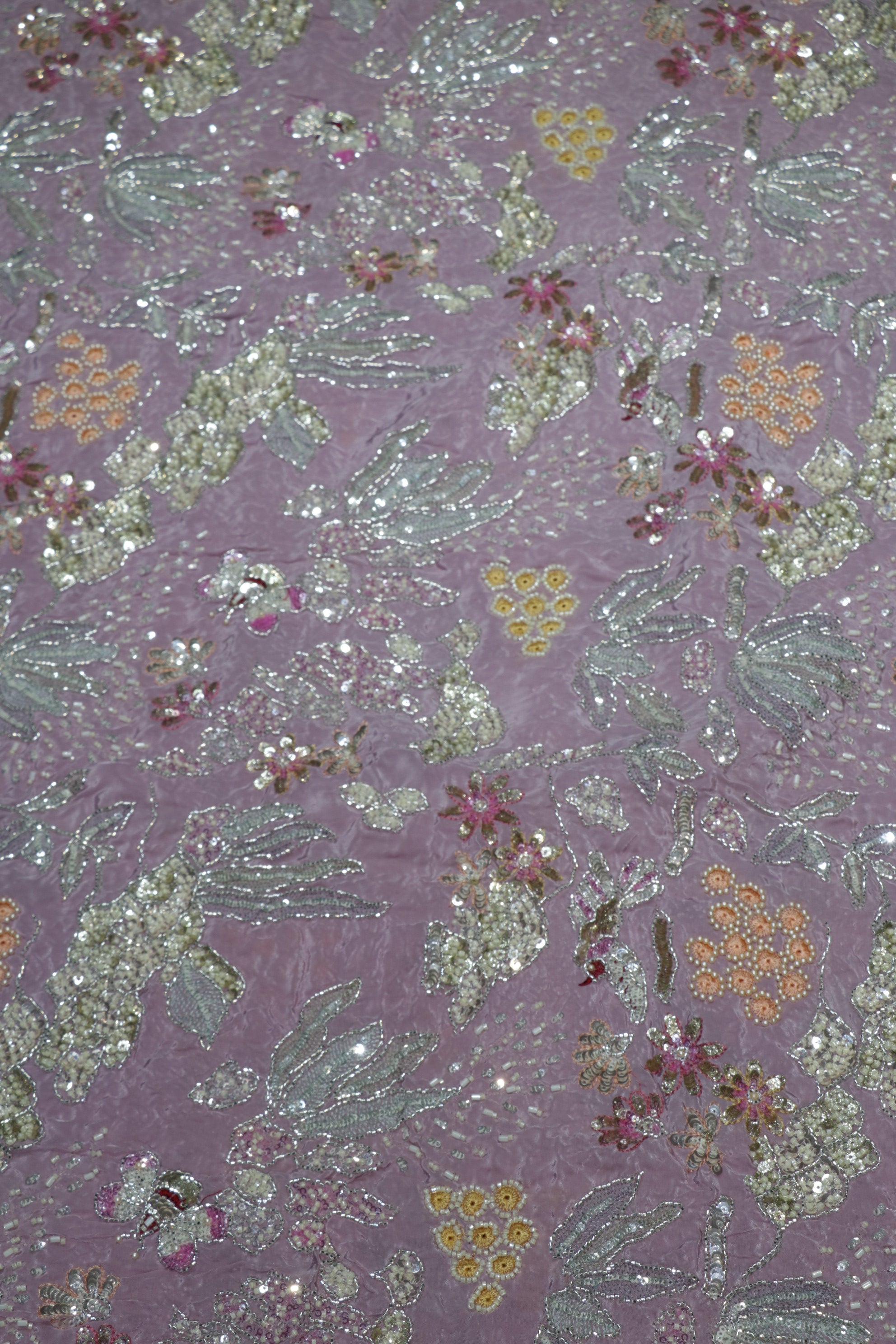 160-Color Set Pure Natural Crepe With Beads and Sequins Embroidery Work 44 Inch Width Allover