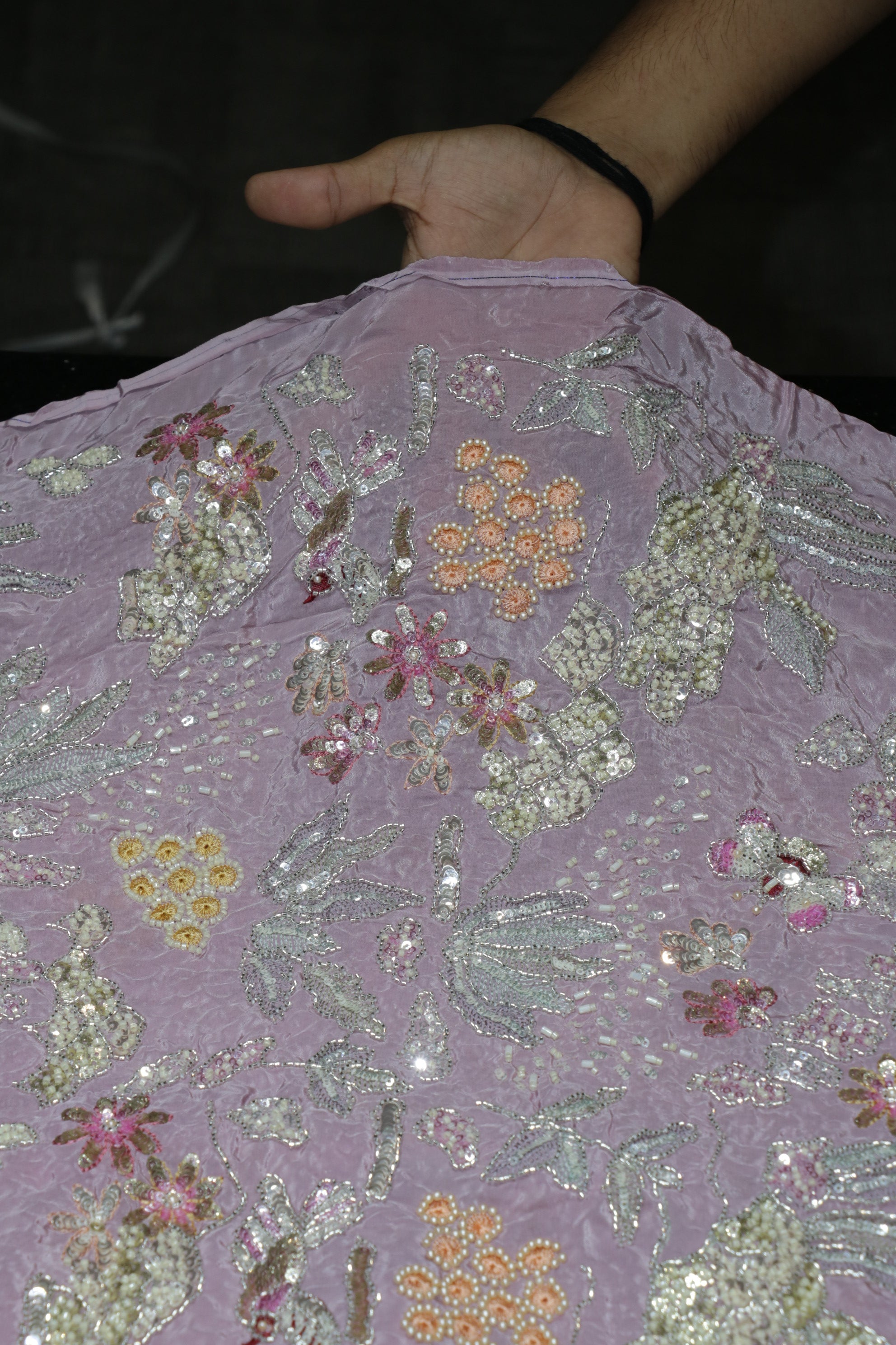 160-Color Set Pure Natural Crepe With Beads and Sequins Embroidery Work 44 Inch Width Allover