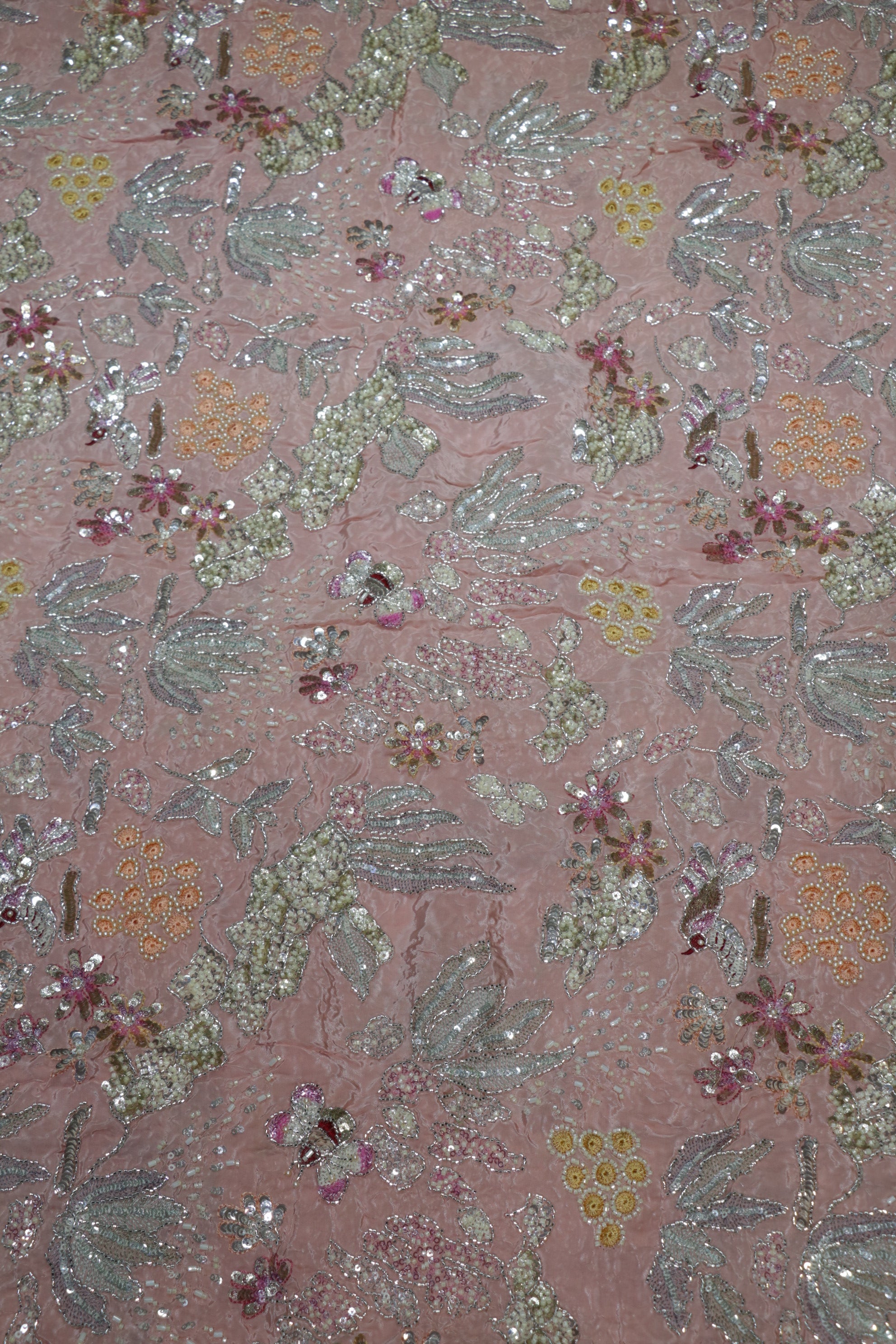 160-Color Set Pure Natural Crepe With Beads and Sequins Embroidery Work 44 Inch Width Allover