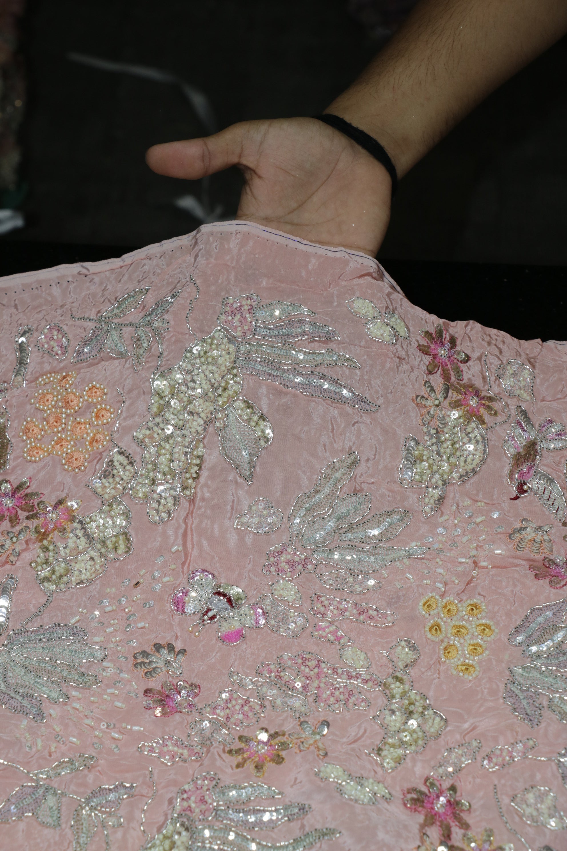 160-Color Set Pure Natural Crepe With Beads and Sequins Embroidery Work 44 Inch Width Allover