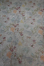 160-Dyable Beige Pure Tissue Gold With Beads and Sequins Embroidery Work 44 Inch Width Allover
