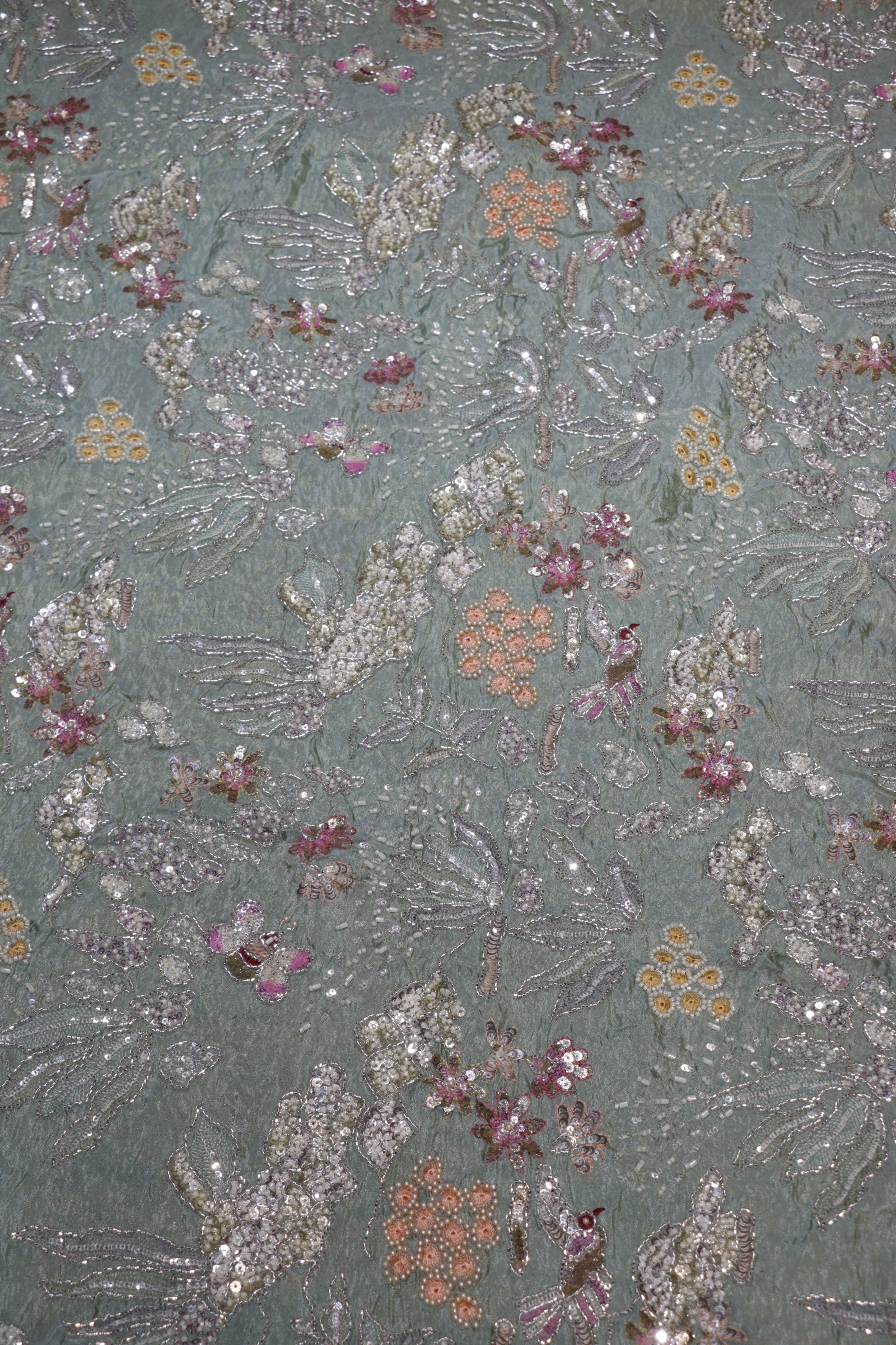 160-Color Set Pure Tissue Gold With Beads and Sequins Embroidery Work 44 Inch Width Allover