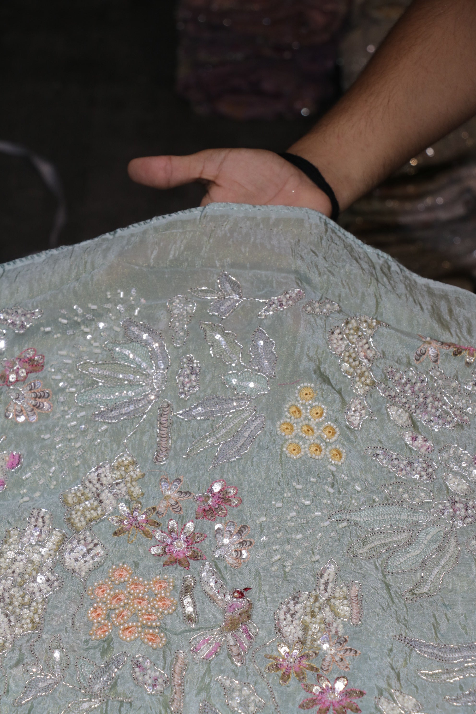 160-Color Set Pure Tissue Gold With Beads and Sequins Embroidery Work 44 Inch Width Allover