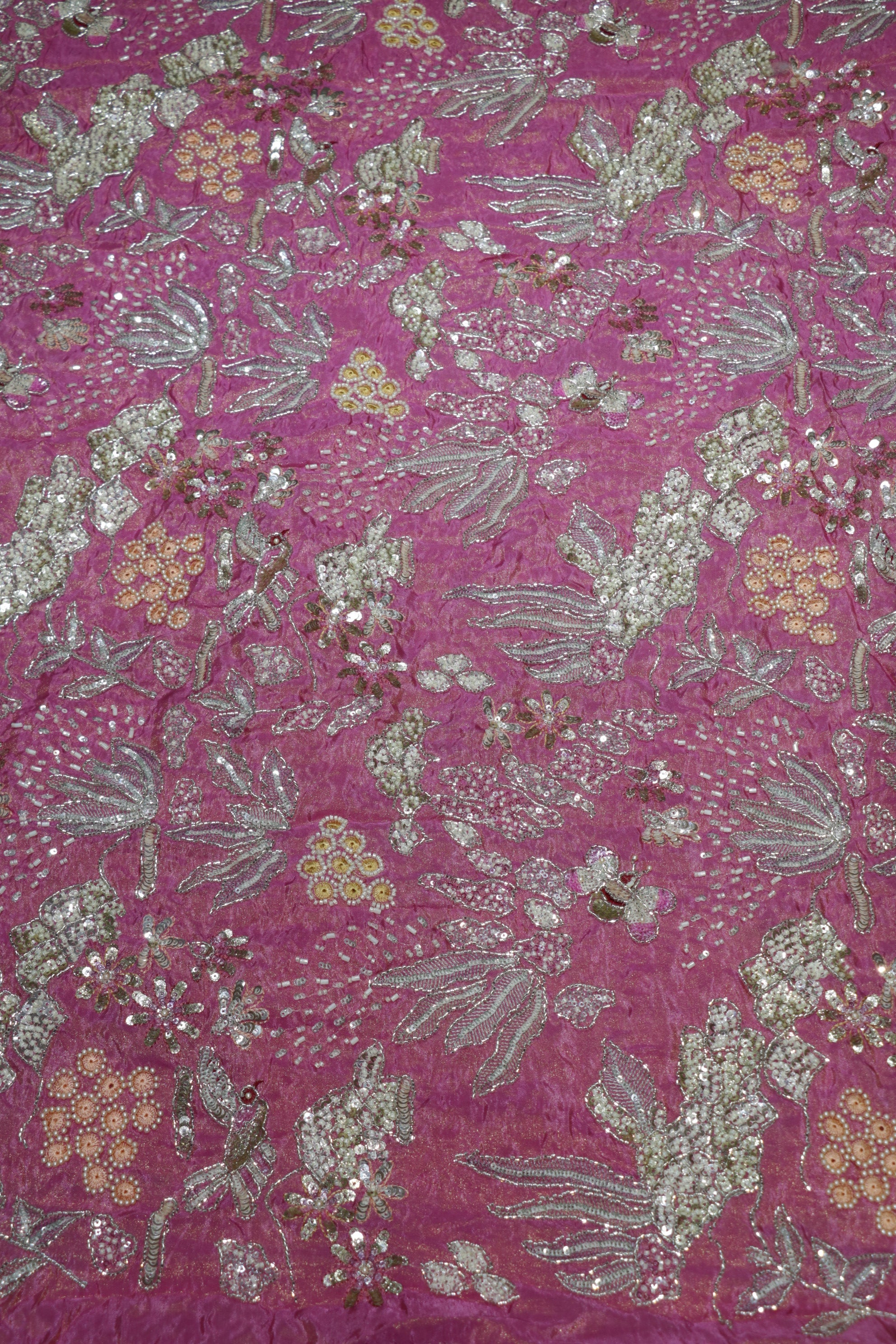 160-Color Set Pure Tissue Gold With Beads and Sequins Embroidery Work 44 Inch Width Allover