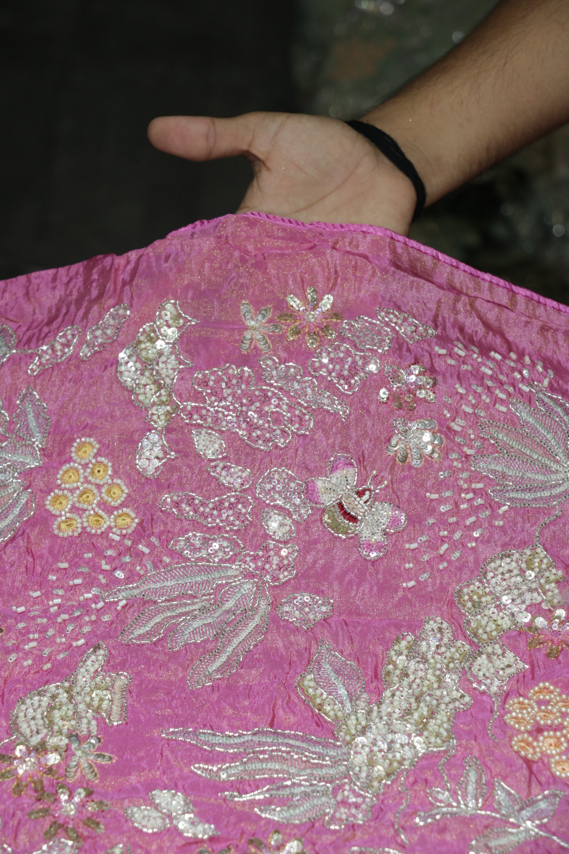 160-Color Set Pure Tissue Gold With Beads and Sequins Embroidery Work 44 Inch Width Allover