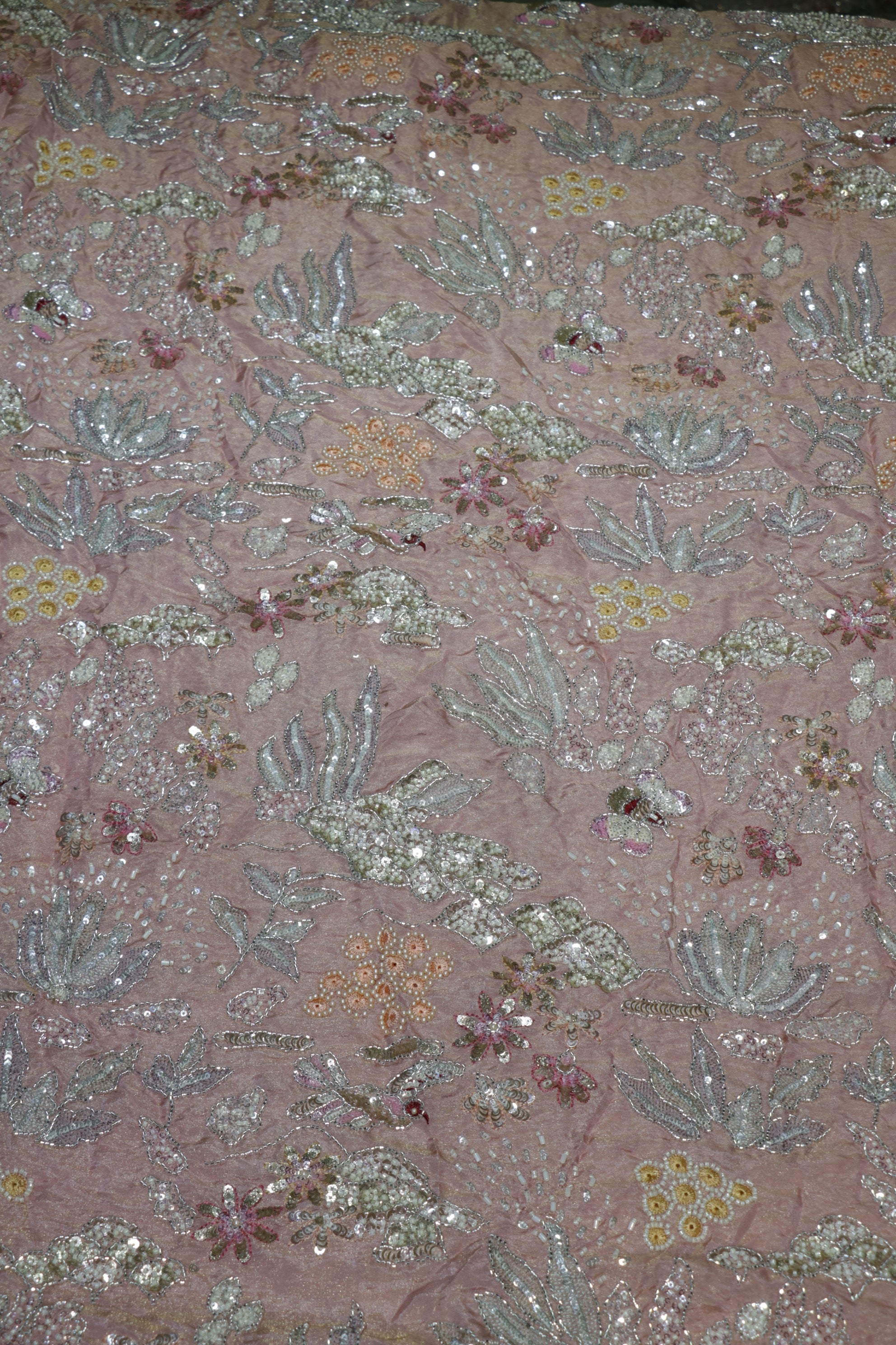 160-Color Set Pure Tissue Gold With Beads and Sequins Embroidery Work 44 Inch Width Allover