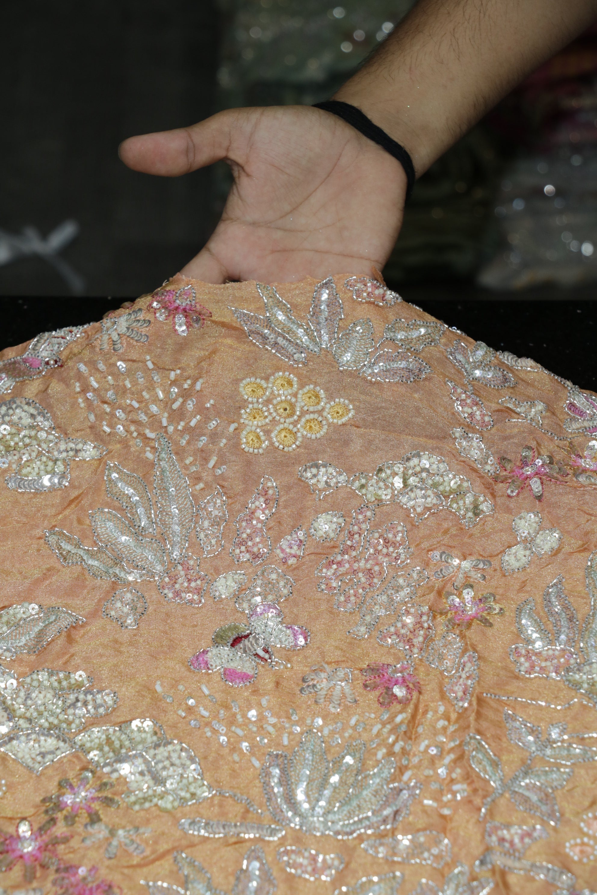 160-Color Set Pure Tissue Gold With Beads and Sequins Embroidery Work 44 Inch Width Allover